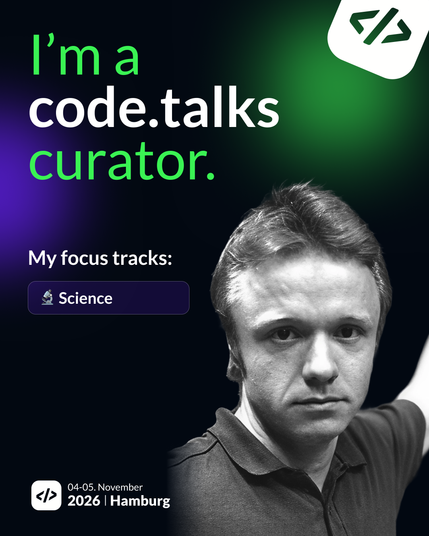 Portrait of Mike Sperber, and:
“I’m a code.talks curator.
My focus tracks: Science
04.-05. November | Hamburg”