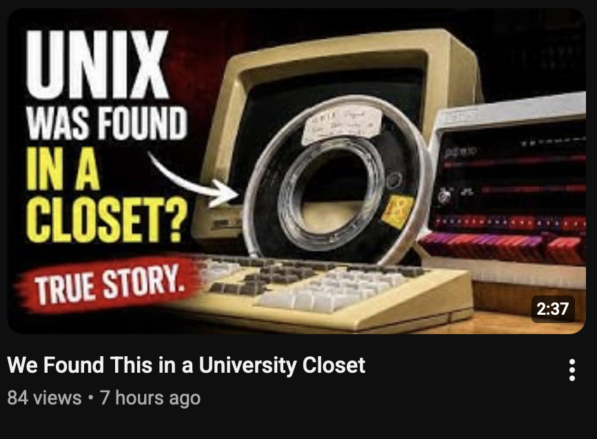 UNIX WAS FOUND IN A CLOSET? TRUE STORY
We Found This in a University Closet
84 views • 7 hours ago