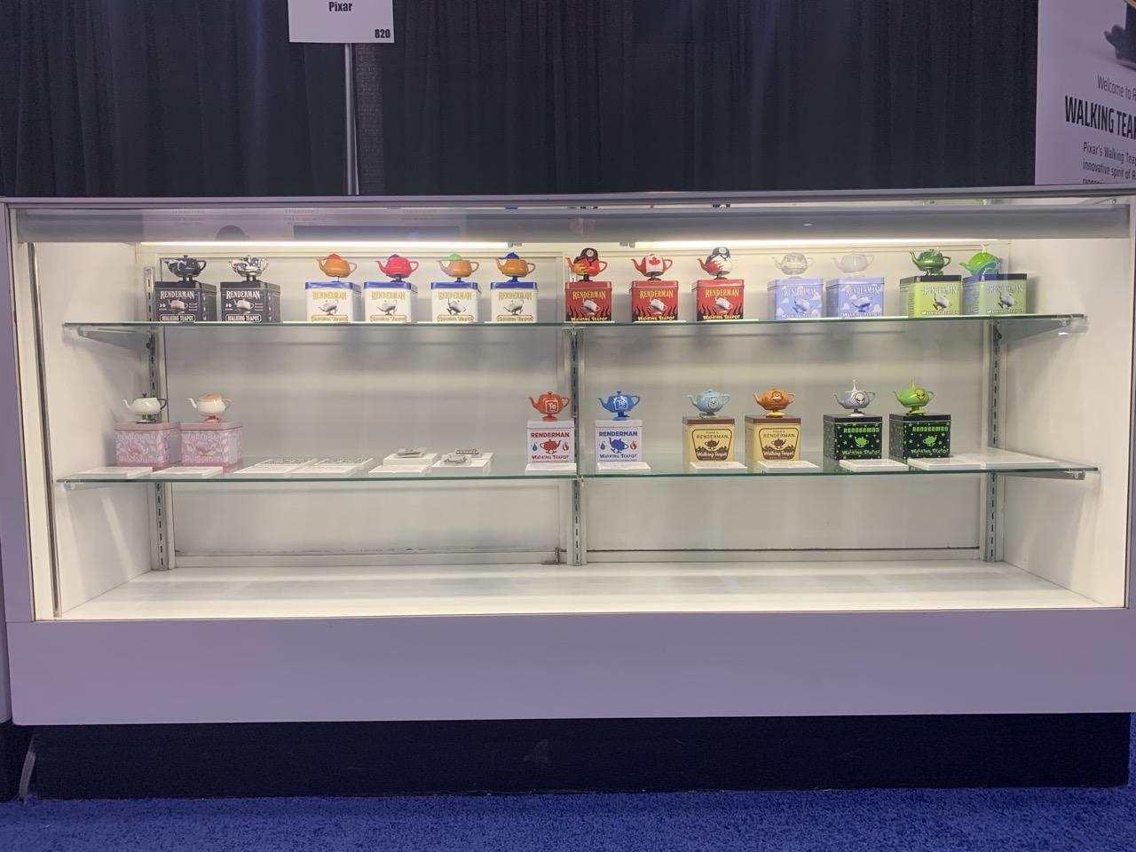 The right case of walking teapots at Pixar's booth at SIGGRAPH.